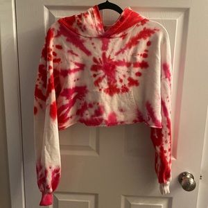 Lovers & Friends Cropped Tie Dye Hoodie Red/White XS
